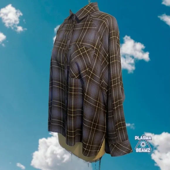 By Together Oversize Blue Plaid Button-Down Shirt S - Picture 1 of 8